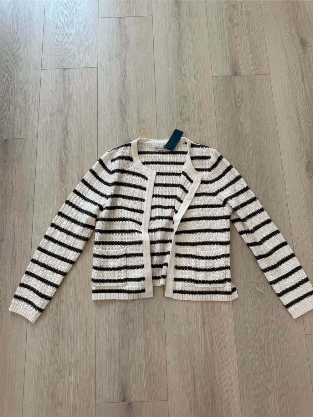 BE COOL Cream and Black Striped Open Cardigan Sweater Womens
